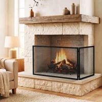 HOMCOM Parascintille per Camino Pieghevole a 2 Pannelli in Metallo Verniciato, 140x1x50 cm, Nero(m-9)