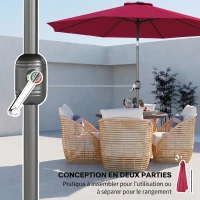 Outsunny Parasol de Jardin Extérieur 3x3 m, Parasol Inclinable Octogone avec Manivelle, 8 Baleines, Anti-UV, Bordeaux(m-6)