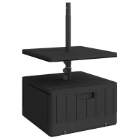 Outsunny Pied de parasol carré avec plateau de table, support parasol en HDPE à roues, remplissage eau sable 53 x 53 x 45 cm noir(m-1)