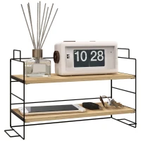 HOMCOM Organisateur de bureau, étagère de rangement à 2 niveaux, 42l x 16,5P x 24,5H cm, étagère en bois structure métal noir(m-11)