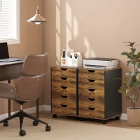 HOMCOM Caisson bureau mobile, meuble rangement sur roulettes avec 5 tiroirs, bois, 40 x 40 x 67 cm, marron(m-7)