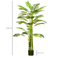HOMCOM Palmera Areca Artificial 190cm Árbol Artificial con 30 Hojas Decoración de Interior y Exterior Ø19,5x190 cm Verde(m-3)