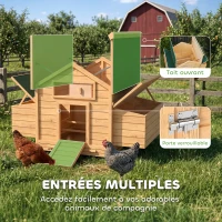 PawHut Poulailler en bois abri pour 2-4 poules toit ouvrant étanche & 2 pondoirs 150 x 100 x 96,5 cm jaune(m-5)