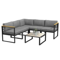 Outsunny Salotto da Giardino con Divano e Tavolino in Alluminio con Cuscini Imbottiti, Grigio(m-1)