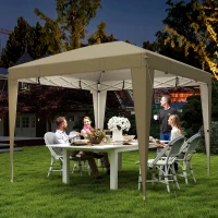 Outsunny Tonnelle de jardin 3 x 3 m avec éclairage pop up tente pliante réglable en hauteur télécommande sac de transport crème(m-11)
