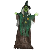 HOMCOM Halloween-Hexe, Halloween-Dekoration, Soundfunktion, mit Bewegungssensor und LED-Lichtern, 60 cm x 18 cm x 183 cm(m-1)