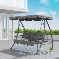 Outsunny Balancelle de Jardin Convertible 3 Places Inclinaison Toit réglable Matelas 2 x 1,25 x 1,7 m métal Polyester Gris clair(m-3)