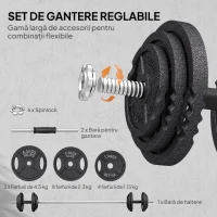 SPORTNOW Greutăți pentru Sală 2 în 1 de 42 kg cu 14 Discuri, Haltere și Gantere, din Oțel, 180x24x24 cm, Negru(m-4)