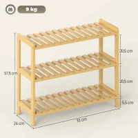 HOMCOM Zapatero de Bambú de 3 Niveles Estantería de Zapatos para 9 Pares para Recibidor Pasillo 70x26x57,5 cm Natural(m-3)