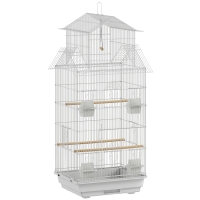 PawHut Jaula para Pájaros de Acero con Comederos Perchas Columpio y Bandeja Extraíble 50,5x41x104 cm Blanco
