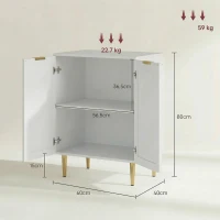 HOMCOM Buffet cuisine meuble de rangement avec 2 portes étagère réglable pieds métalliques surélevés 60 x 40 x 80 cm blanc(m-3)