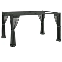 Outsunny Pergola da Giardino con Tetto Retrattile e Tende, in Alluminio e Poliestere, 397x297x225 cm, Grigio Scuro(m-1)