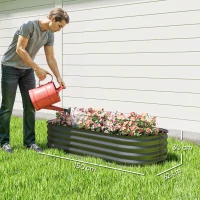 Outsunny Jardinière surélevée carré potager de jardin en acier modulable légumes, plantes, fleurs, dim. 150 x 62 x 30 cm gris(m-3)