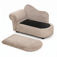 PawHut Canapea Ridicată pentru Câini cu Spațiu de Depozitare Ascuns, din Lemn și Material Catifelat, 80x40x46 cm, Bej(m-8)