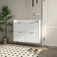 HOMCOM Meuble à chaussures 4 abattants, avec étagère réglable, rangement chaussure 106 x 24 x 102 cm, blanc(m-2)