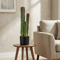 HOMCOM Cactus Artificial 66 cm Planta Artificial Decorativa con Maceta y 3 Hojas para Decoración del Interior Verde(m-9)