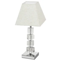 HOMCOM Lámpara de Mesita de Noche con Casquillo E14 Máx. 40W Cristal Giratorio y Base de Metal para Dormitorio 20x20x47cm Crema(m-10)
