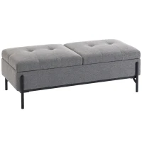 HOMCOM Sitztruhe aus Leinen, Bettbank mit 2 Fächern, klappbaren Deckeln und extra dicker Polsterung, 117 x 50 x 44 cm(m-1)