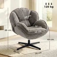 HOMCOM Moderner Wingback-Sessel, Samt-Armlehnsessel mit Vier-Sterne-Basis, S-Federn, 360° Drehfunktion, Grau(m-3)