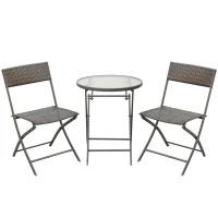 Outsunny Conjunto de Muebles de Jardín con Sillas Plegables y Mesa de Vidrio para Terraza Patio Marrón(m-11)