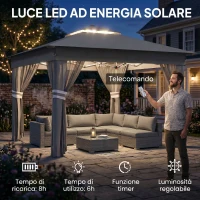 Outsunny Gazebo da Giardino ad Altezza Regolabile con Luci LED, in Acciaio e tessuto Oxford, 336x336x250-270 cm, Grigio(m-4)