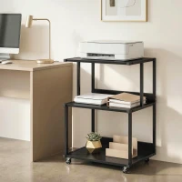 HOMCOM supporto stampante 3 livelli con ruote, tavolino industriale metallo ufficio, nero.(m-10)