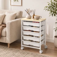 HOMCOM 6-Tier Storage Trolley on Wheels, Metal Kitchen Rolling Cart with 5 Pull-Out Drawers, White(m-8)