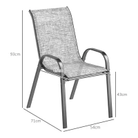 Outsunny Set 4 Sedie da Giardino Impilabili con Braccioli Curvi, in Acciaio e Tessuto Traspirante, 54x71x93 cm, Grigio(m-3)