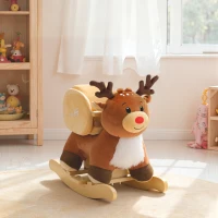 AIYAPLAY Cavalo de balanço para crianças, rena brinquedo de balanço para bebê com canções de ninar, cinto de segurança, 65 x 32 x 55 cm, marrom(m-6)