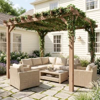 Outsunny 3 x 3 m Wooden Pergola Kit, Garden Pergola Gazebo Grape Trellis with Triangle Supports, Maple Wood-effect(m-10)