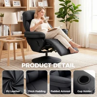 HOMCOM Upholstered Reclining Armchair, Manual Recliner Chair with Footrest and Adjustable Backrest, Black(m-5)