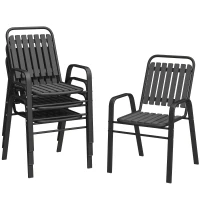 Outsunny Set 4 Sedie da Giardino Impilabili con Schienale Alto e Braccioli, in PP e Acciaio, 56x66x91 cm, Nero(m-1)