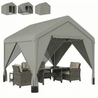 Outsunny Tonnelle de jardin pavillon de jardin hydrofuge structure robuste en acier galvanisé avec toit double pente 3x3m gris(m-12)