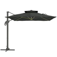 Outsunny Parasol déporté rectangulaire parasol LED inclinable pivotant manivelle acier alu. dim. 3L x 3l x 2,66H m polyester gris(m-8)