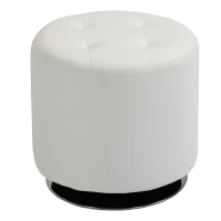 HOMCOM Repose pied salon pivotant à 360°, ottoman rond rembourré en PU avec base en acier, Ø 45,5 x 44,5 cm, blanc(m-1)