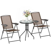Outsunny Ensemble de Jardin 3 pièces 2 chaises inclinables Multi-Positions Pliables + Table Ronde Verre trempé métal(m-10)