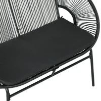 Outsunny Divano da Giardino 2 Posti in Rattan PE e Acciaio con Cuscini e Braccioli, 132x72x83 cm, Nero(m-8)