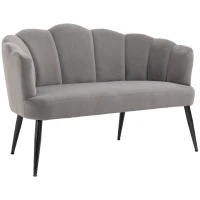 HOMCOM Divano 2 Posti in Velluto con Gambe in Metallo e Schienale a Conchiglia, 132x66x80cm, Grigio(m-1)