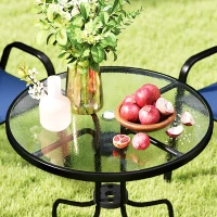 Outsunny Five-Piece Steel Patio Set, with Glass-Top Table - Dark Blue(m-9)