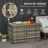 Outsunny Coffre de jardin en résine tressée coffre de rangement extérieur 350 L à 2 niveaux vérin à gaz 118x57x69cm gris mélangé(m-6)