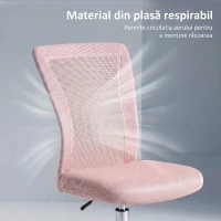 Vinsetto Scaun de Birou Ergonomic, Rotativ, fără Brațe, din Plasă Respirabilă, Înălțime Reglabilă, Roz(m-5)