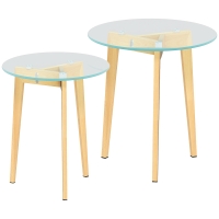 HOMCOM Set de 2 Mesas Auxiliares Modernas de Ø50x45 cm y Ø40x40 cm con Encimera de Vidrio Templado y Estructura de Acero