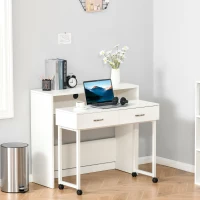 HOMCOM Escritorios Apilables Conjunto de 2 Mesas Escritorio para Ordenador Portátil con Ruedas 2 Cajones para Oficina 100x36x88 cm Blanco(m-10)