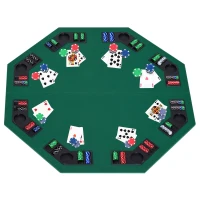 HOMCOM 1.2m/48 Inches Foldable Poker Table Top 8 Players Blackjack Tables Chip Trays(m-2)