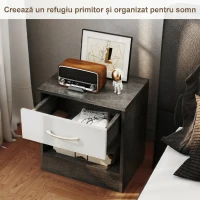 HOMCOM Set de 2 Noptiere Moderne cu Raft Deschis și Sertar, din Lemn, 39x28x41 cm, Alb și Gri Închis(m-5)