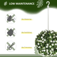 HOMCOM Set of 2 Decorative Artificial Plants, UV-protected Artificial Plant Topiary Rose Balls, Fake Plants for Home Indoor outdoor Decor, 28cm, White(m-5)