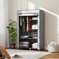HOMCOM Fabric Wardrobe, Portable Wardrobe with 6 Shelves, 1 Hanging Rail, Foldable Closets, 103 x 43 x 162.5 cm, Light Grey(m-2)