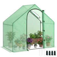 Outsunny Walk In Tomato Greenhouse Garden Outdoor Mini Greenhouse Flower Planter Steel Frame with Zipped Door & Window, PE Cover, 180 x 100 x 168CM, Green