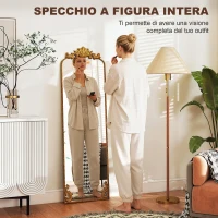 HOMCOM Specchio a Figura Intera in Stile Barocco con Cornice, in Vetro Temperato e Metallo, 50x4.5x160 cm, Oro(m-4)