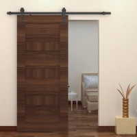 HOMCOM 200 cm Herraje para Puerta Corredera de Madera Kit de Accesorios Guía de Riel con Tornillos Carga Máx. 90 kg Acero al Carbono Marrón(m-10)